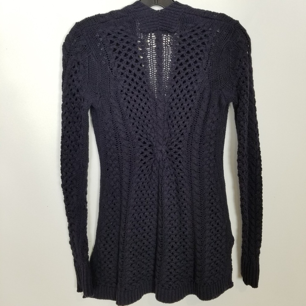 Rosie Neira Anthropologie Cotton Crochet Knit Cardigan Sz XS Navy Sweater Boho - Picture 5 of 11